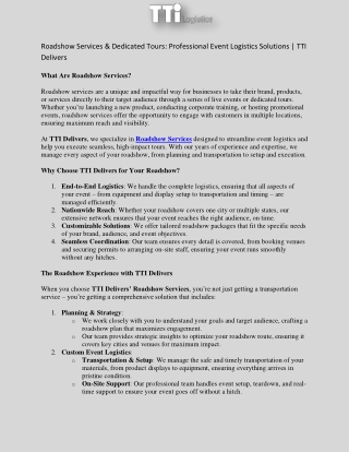 Roadshow Services & Dedicated Tours: Professional Event Logistics Solutions .