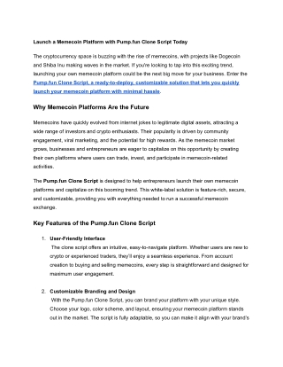 Launch a Memecoin Platform with Pump.fun Clone Script Today