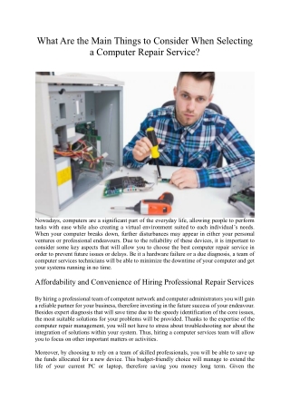 What Are the Main Things to Consider When Selecting a Computer Repair Service