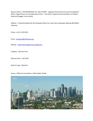 FOR INDONESIAN, UK, USA CITIZENS -  Egyption Government Visa and Immmigration Of