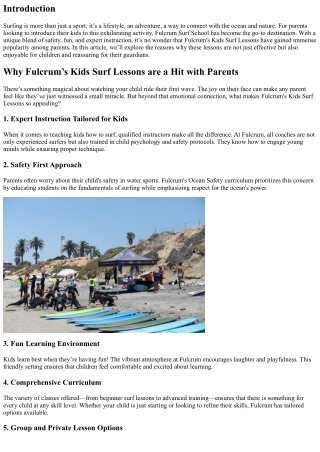 Why Fulcrum’s Kids Surf Lessons are a Hit with Parents.