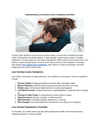 Low Cortisol Levels Symptoms: What You Need to Know