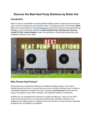 Discover the Best Heat Pump Solutions by Boiler Hut