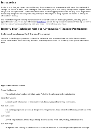 Improve Your Techniques with our Advanced Surf Training Programmes.