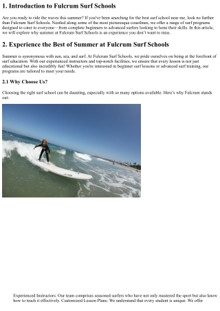 Experience the Best of Summer at Fulcrum Surf Schools