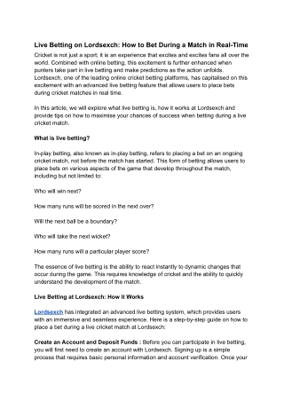 Live Betting on Lordsexch_ How to Bet During a Match in Real-Time