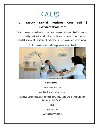Full Mouth Dental Implants Cost Bali  Kalmdentalcare.com