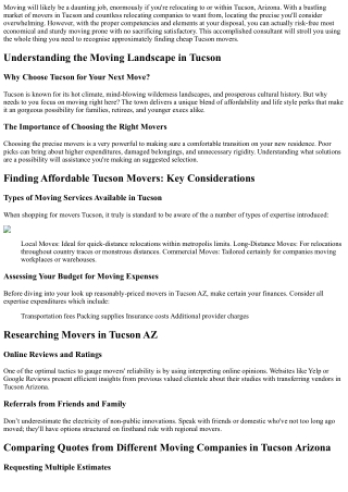 Finding Affordable Tucson Movers: Your Guide to Cheap and Reliable Moving Servic
