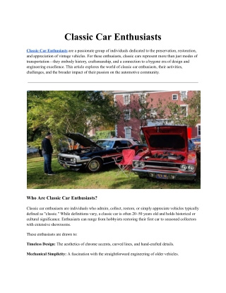 Classic Car Enthusiasts