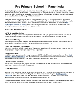 Pre Primary School in Panchkula