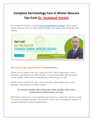 Complete Dermatology Care in Winter Skincare Tips from Dr