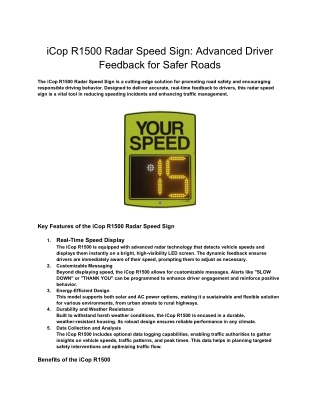 iCop R1500 Radar Speed Sign_ Advanced Driver Feedback for Safer Roads