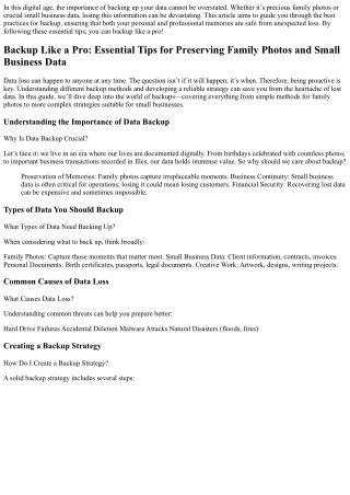 Backup Like a Pro: Essential Tips for Preserving Family Photos and Small Busines