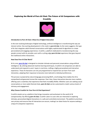 Exploring the World of Porn AI Chat - The Future of AI Companions with CrushOn