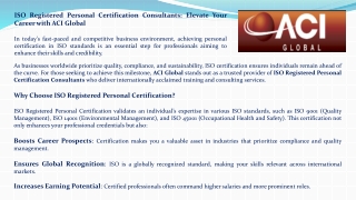 ISO Registered Personal Certification Consultants