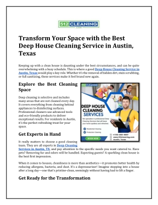 Transform Your Space with the Best Deep House Cleaning Service in Austin, Texas