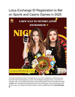 Lotus Exchange ID Registration to Bet on Sports and Casino Games in 2025