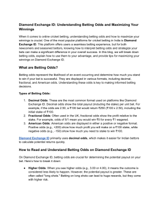 Diamond Exchange ID_ Understanding Betting Odds and Maximizing Your Winnings