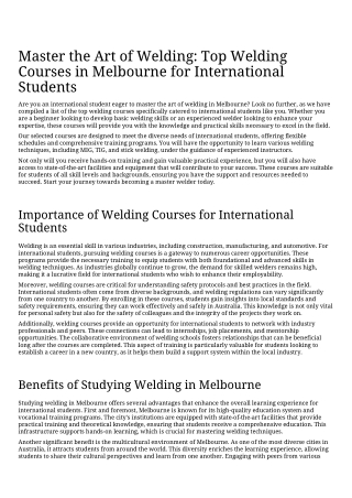 Master the Art of Welding_ Top Welding Courses in Melbourne for International_Students