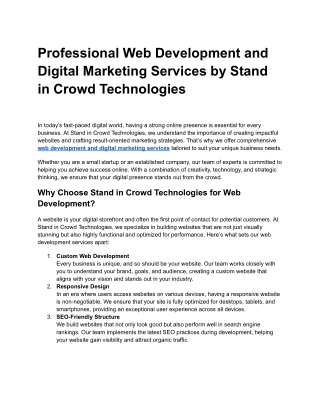 Professional Web Development and Digital Marketing Services by Stand in Crowd Technologies