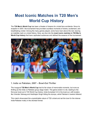 Most Iconic Matches in T20 Men’s World Cup History