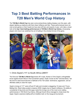Top 3 Best Batting Performances in T20 Men's World Cup History