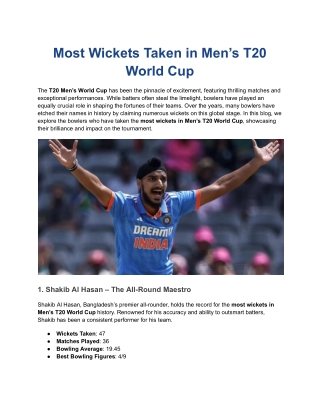 Most Wickets Taken in Men’s T20 World Cup