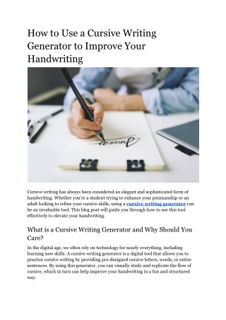 How to Use a Cursive Writing Generator to Improve Your Handwriting