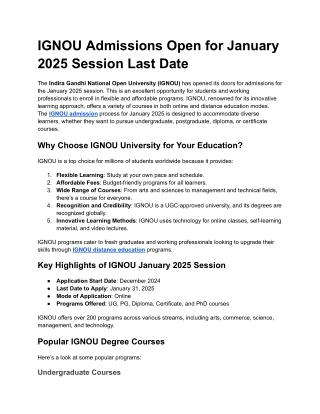 IGNOU Admissions Open for January 2025 Session Last Date