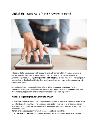 Digital Signature Certificate Provider in Delhi