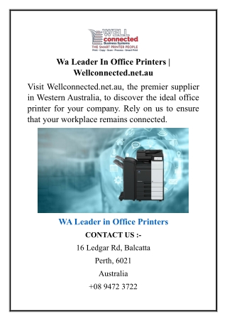 Wa Leader In Office Printers  Wellconnected.net