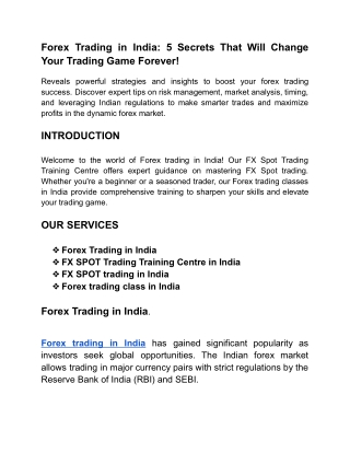 FX SPOT trading in India