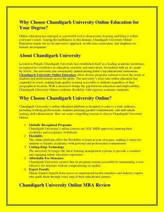 Why Choose Chandigarh University Online Education for Your Degree