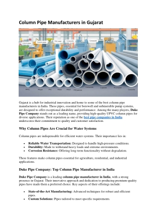 Column Pipe Manufacturers in Gujarat