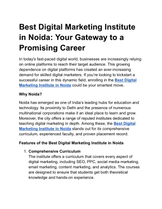 Best Digital Marketing Institute in Noida: Your Gateway to a Promising Career