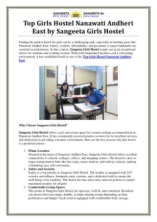 Top Girls Hostel Nanawati Andheri East by Sangeeta Girls Hostel