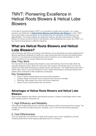 TMVT Pioneering Excellence in Twin Lobe Blowers