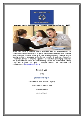 Mastering Conflict: Empower Your Team with De-escalation Training | NNTC