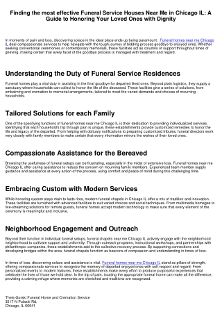 Discovering the Best Funeral Homes Near Me in Chicago IL: A Overview to Honoring Your Liked Ones with Self-respect