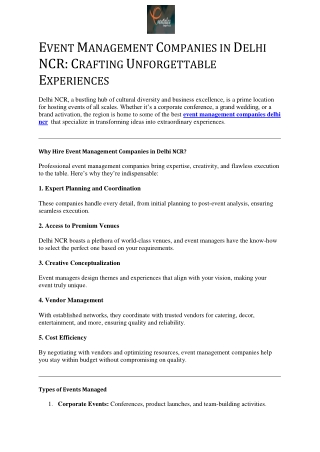 Event Management Companies in Delhi NCR