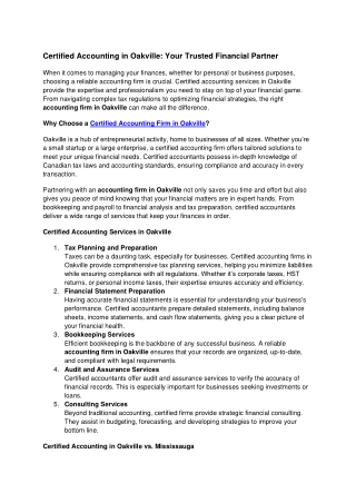 Certified Accounting in Oakville_ Your Trusted Financial Partner