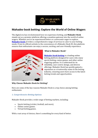 Mahadev book betting- Explore the World of Online Wagers