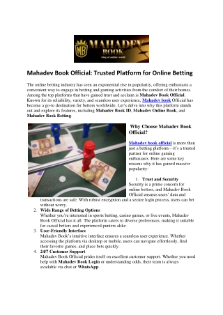 Mahadev Book Official-Trusted Platform for Online Betting