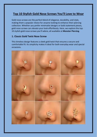 Top 10 Stylish Gold Nose Screws You’ll Love to Wear