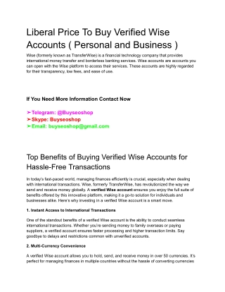 Liberal Price To Buy Verified Wise Accounts ( Personal and Business )
