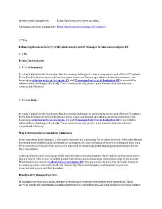 Enhancing Business Security with Cybersecurity and IT Managed Services in Lexington, KY