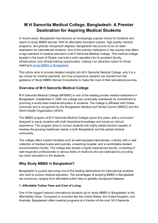 M H Samorita Medical College, Bangladesh