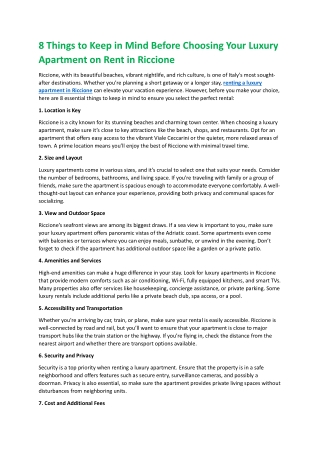 8 Things to Keep in Mind Before Choosing Your Luxury Apartment on Rent in Riccione