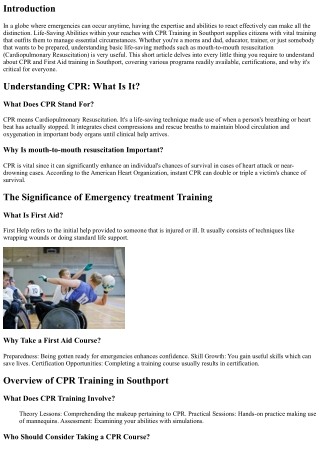 Life-Saving Skills within your reaches with CPR Training in Southport