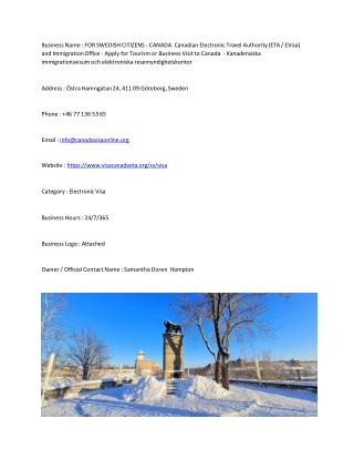 FOR SWEDISH CITIZENS - CANADA  Canadian Electronic Travel Authority (ETA / EVisa